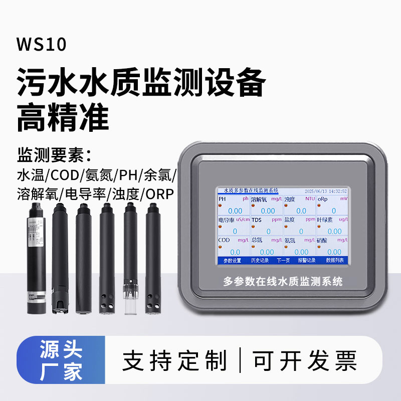 污水水質(zhì)監(jiān)測參數(shù)（水溫、COD、氨氮、ph、余氯、溶解氧、電導(dǎo)率、濁度、orp）